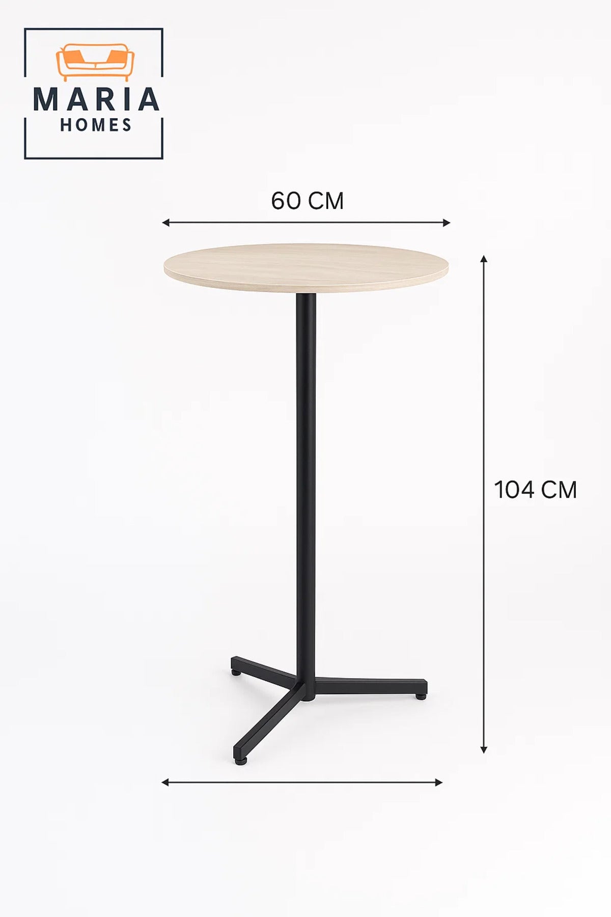 Modern Beige Marble Round High Table 60_104 cm Ð Tall CafŽ Bar Table with Metal Base