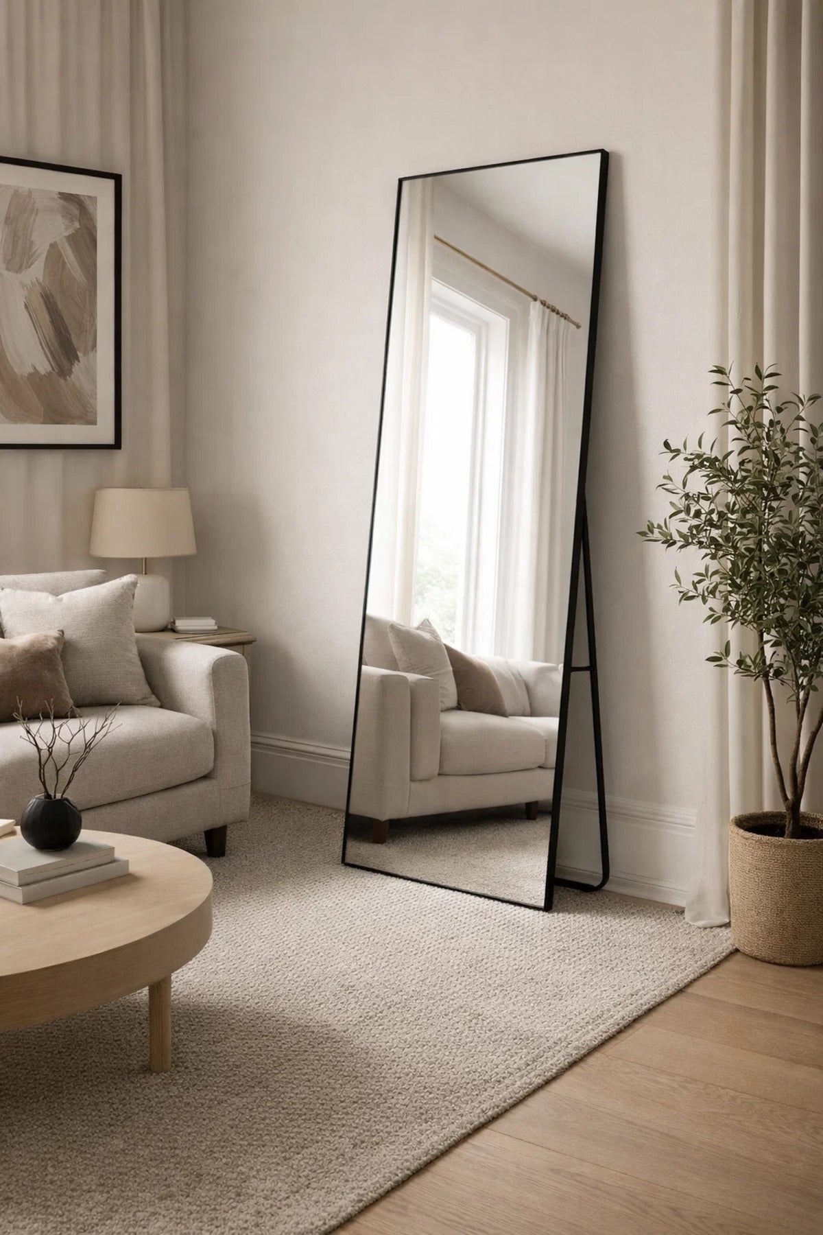 Modern Black Metal Standing Floor Mirror Full Body View 180x60cm Aesthetic Bedroom Decoration