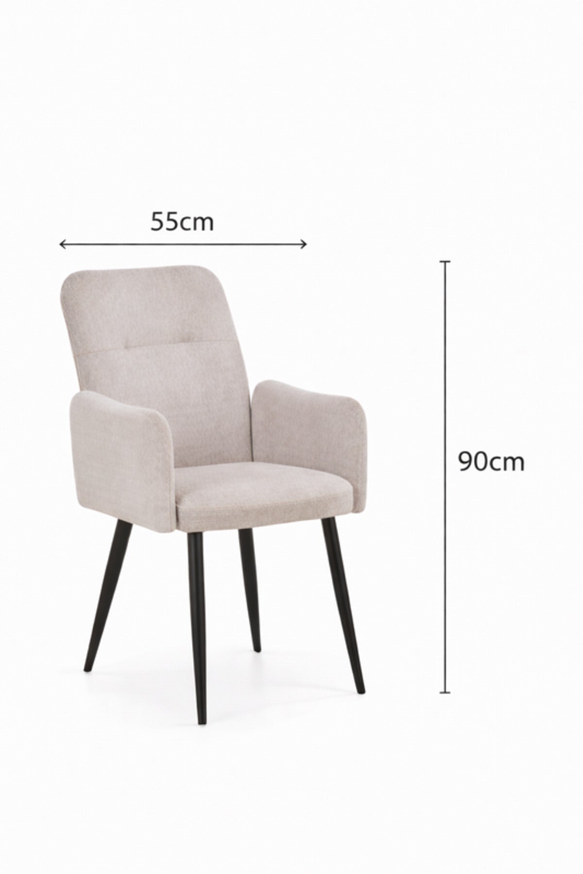 Off-White Armchair with Black Metal Legs, 90x55x47 CM off white armchair Dining Room
