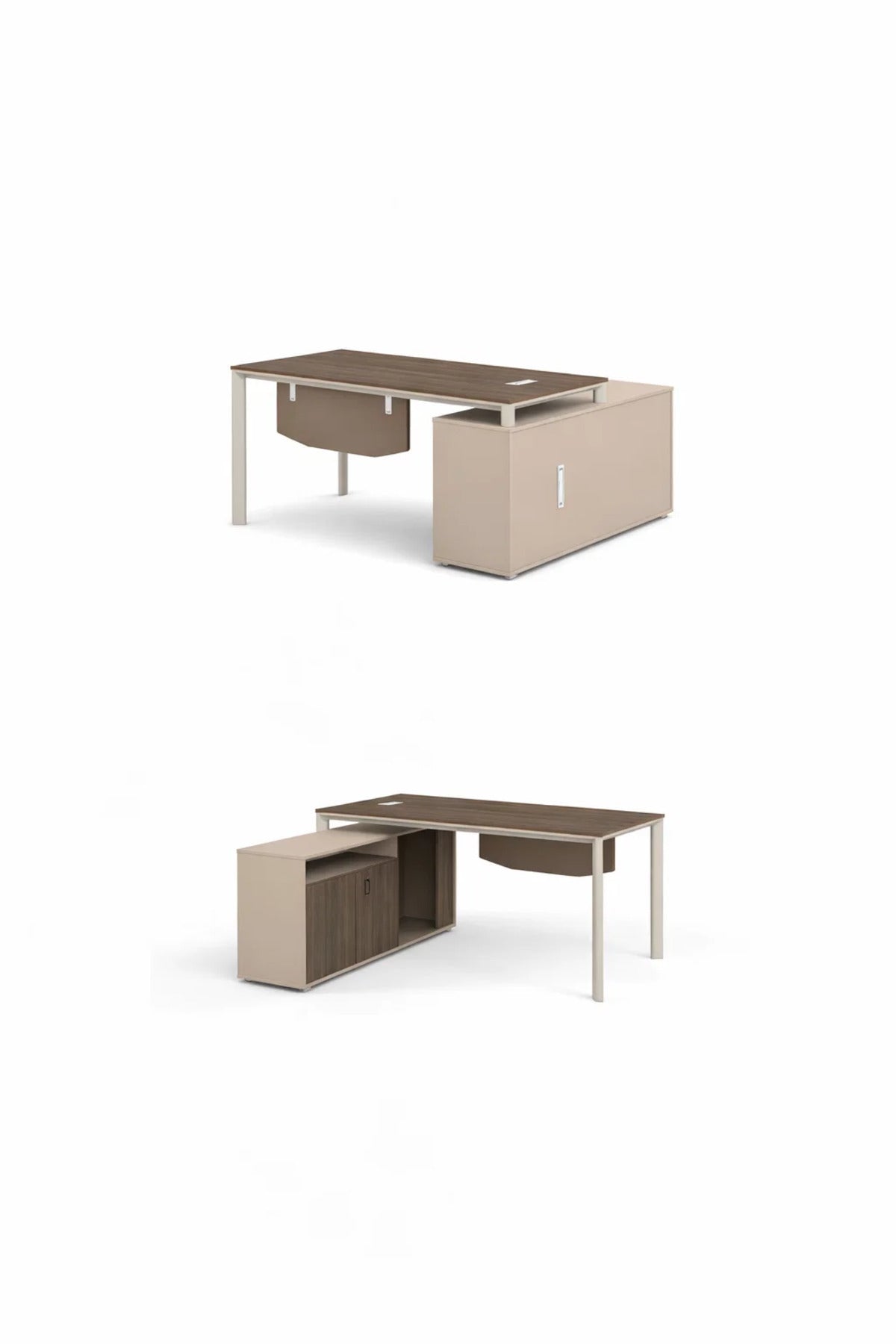 Modern 140cm L-Shaped Office Desk with Side Cabinet and Dark Wood Top for Professional Workspace
