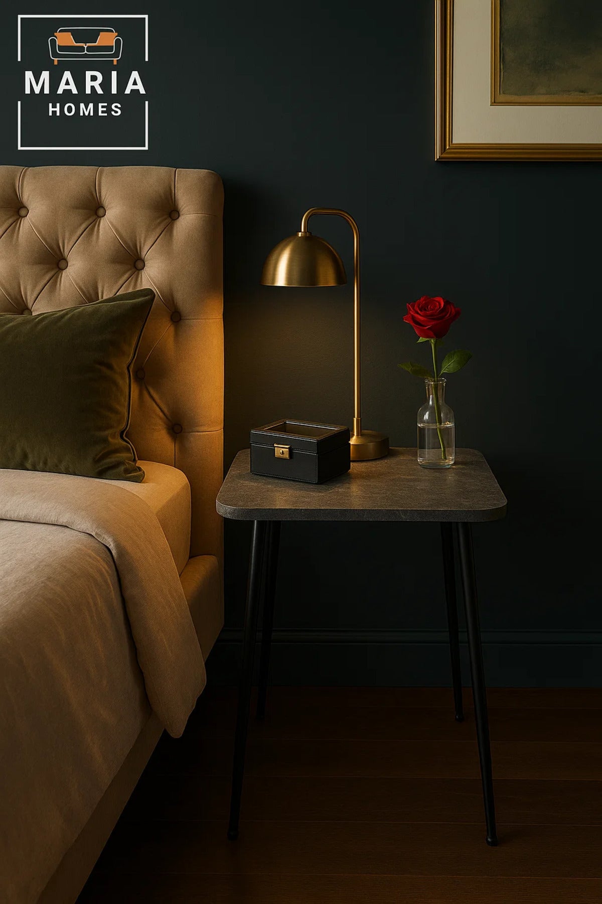 Stone-Look Square Side Table with Slim Black Legs