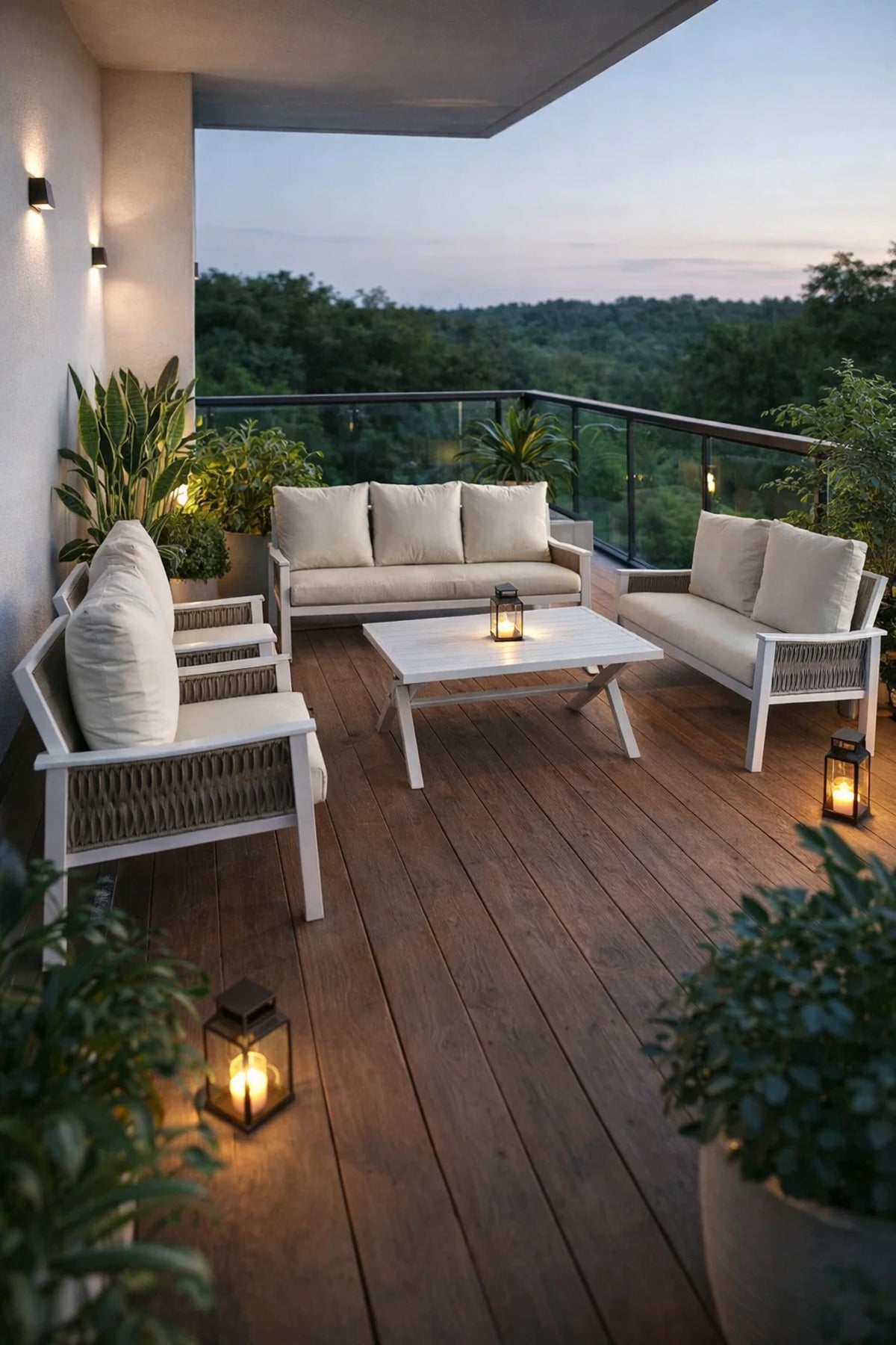 Elegant White and Beige 7-Piece Sofa Set with Coffee Table √ê Modern Outdoor or Indoor Living