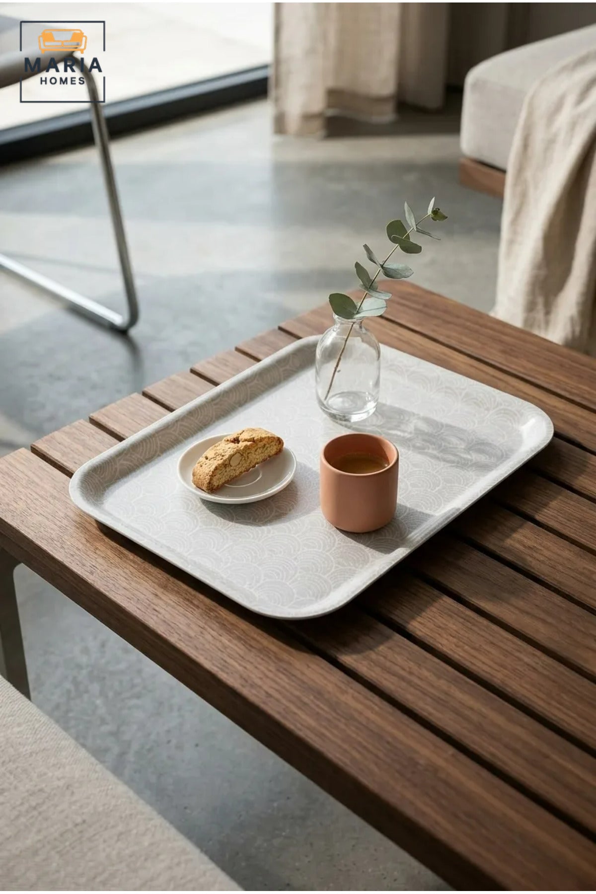 Rectangular Serving Tray with Wave Pattern, Raised Edges and Rounded Corners, Multipurpose Food Tray for Kitchen, Dining, Café and Restaurant