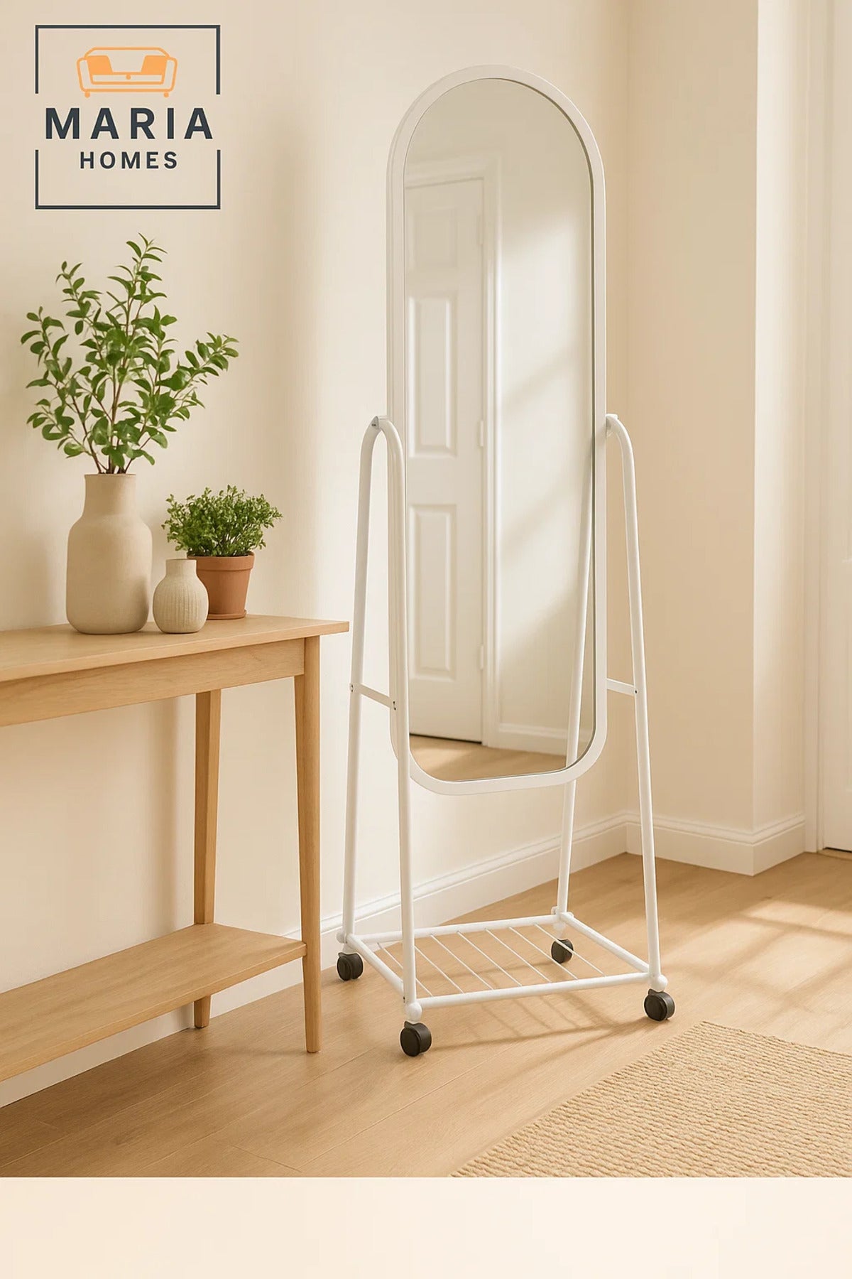 White Full Length Standing Mirror with Metal Frame Floor Dressing Mirror for Bedroom Hallway Decor