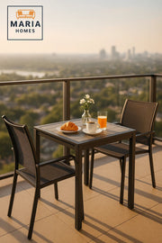 Modern Black Square Dining Table 80x80x75 | Metal Frame | Outdoor Indoor Patio Table