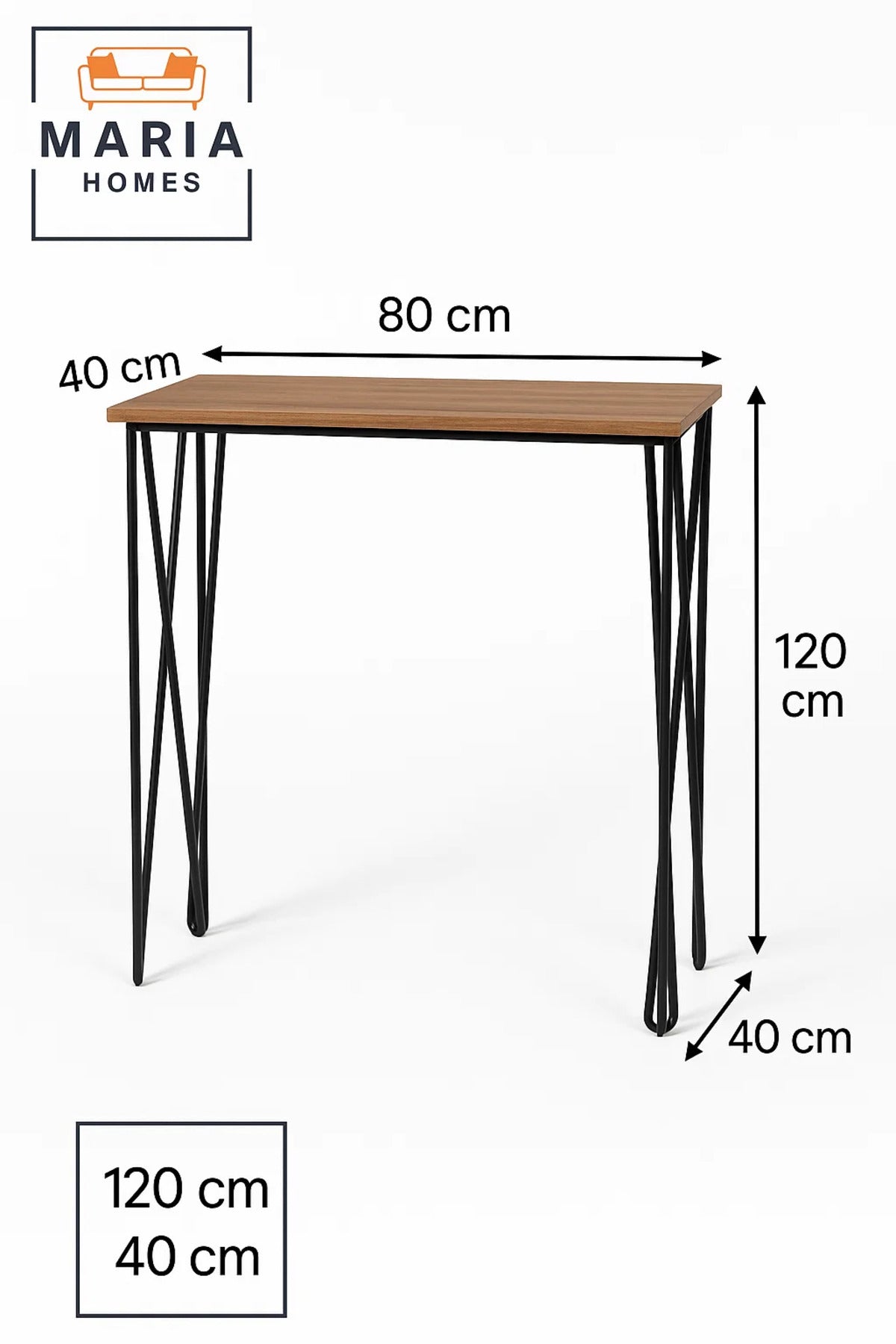 Modern Console Table 120x40x80cm Ð Slim Wood Top with Geometric Black Metal Frame