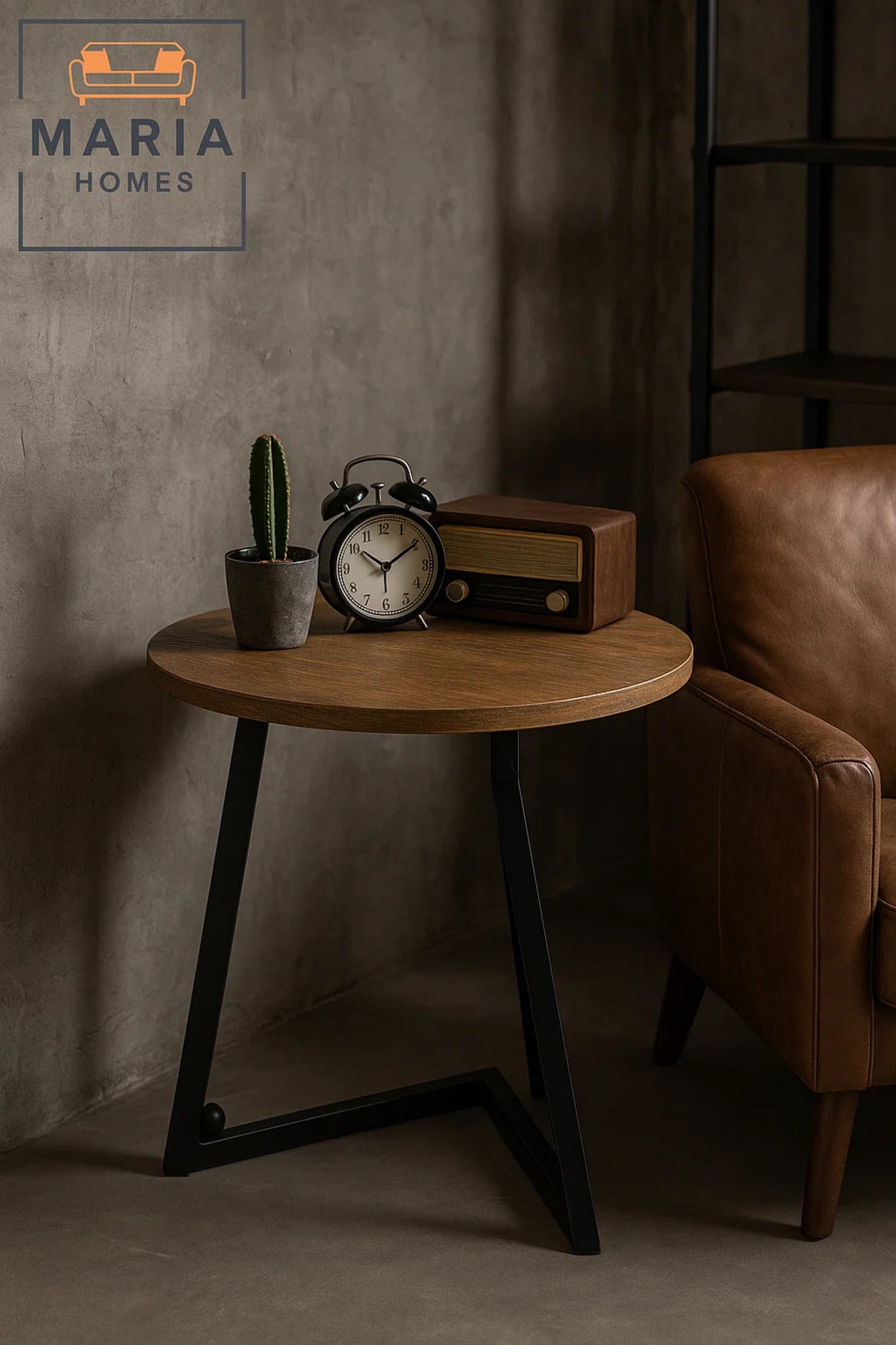 Retro Wooden Side Table with Gold Edge and Tri-Toned Legs