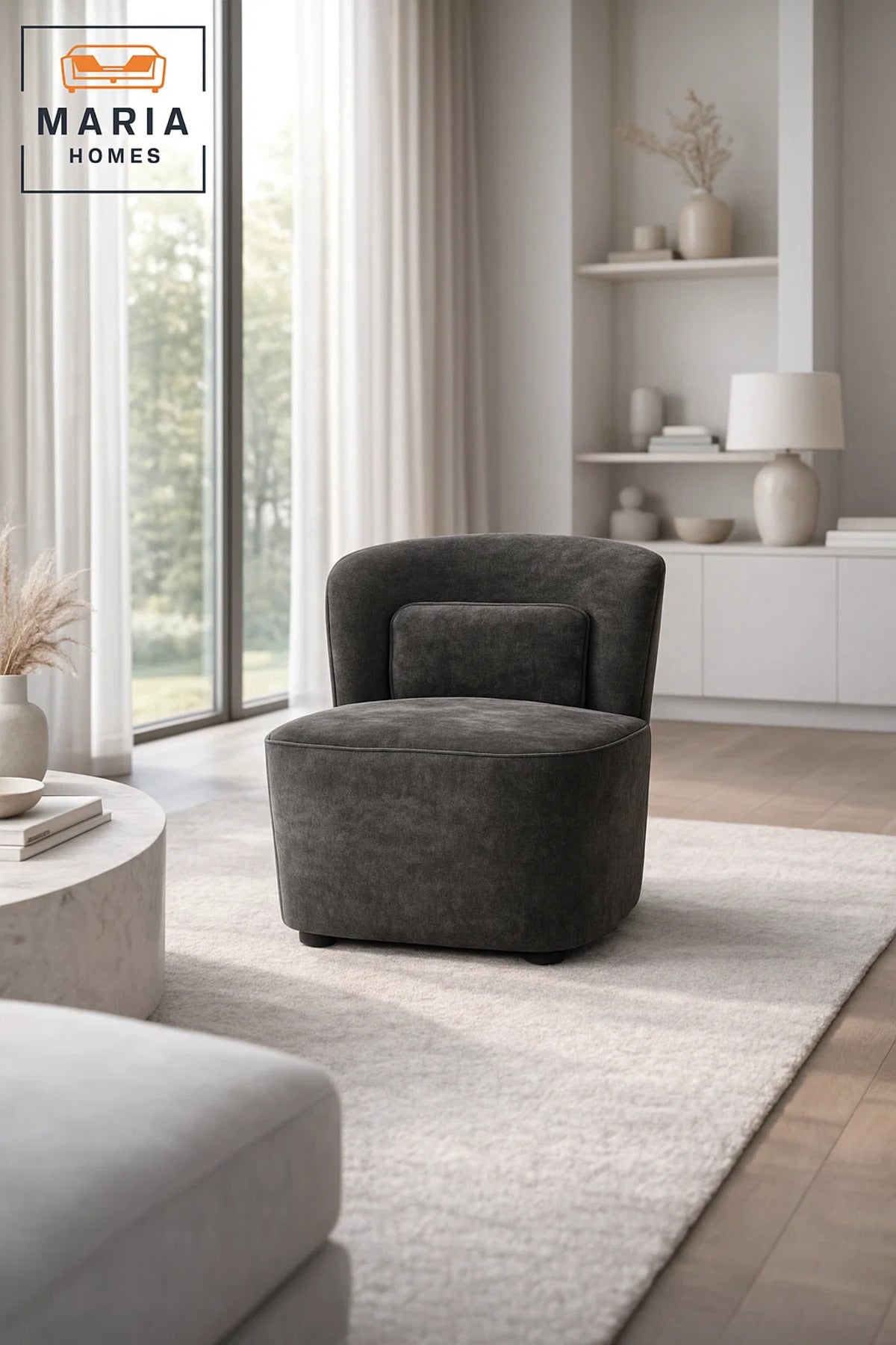 Modern Upholstered Lounge Chair Gray Comfortable Accent Armchair