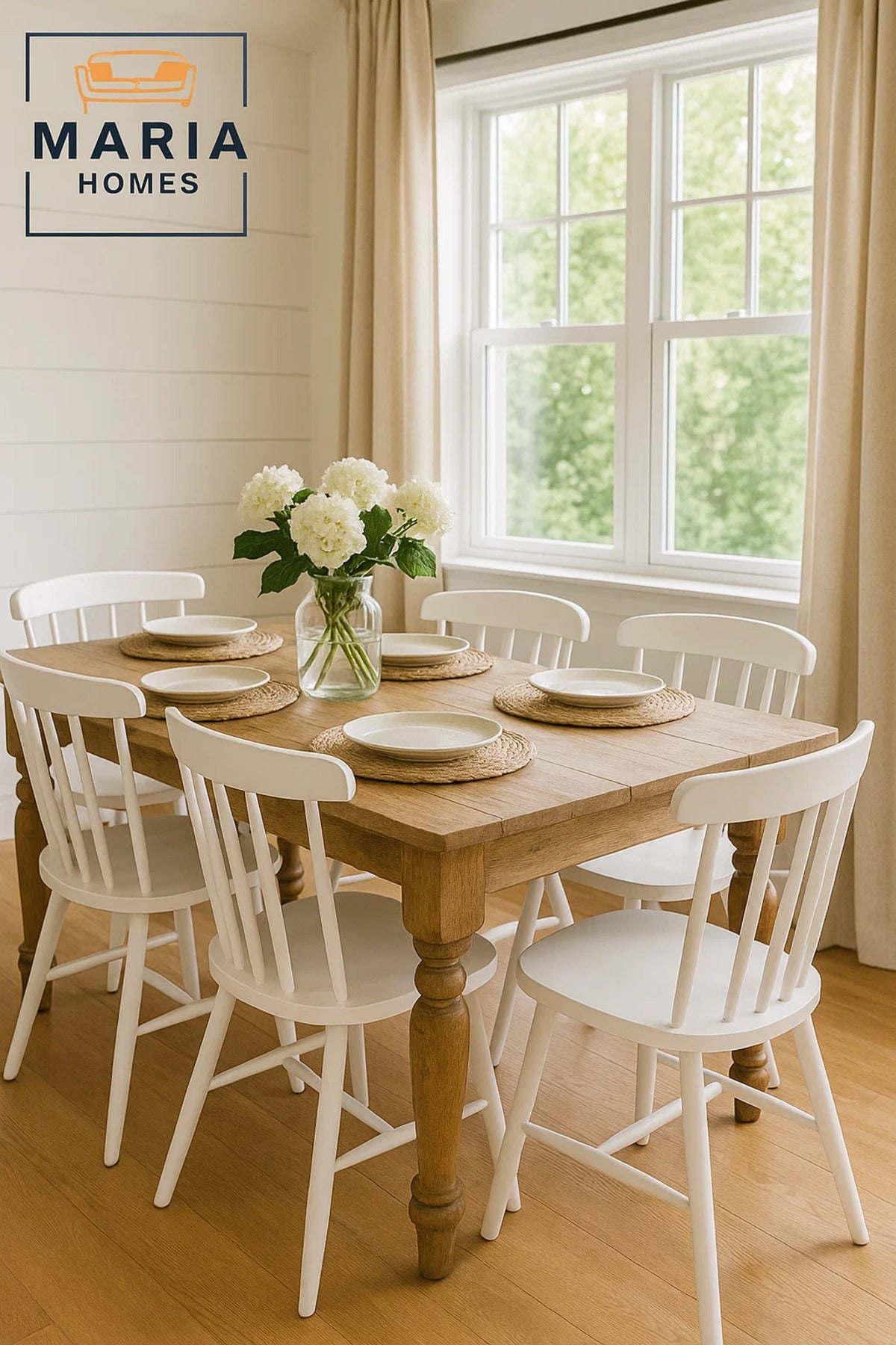 White Wooden Dining Chair with Spindle Back Ð Minimalist Scandinavian Style Seating