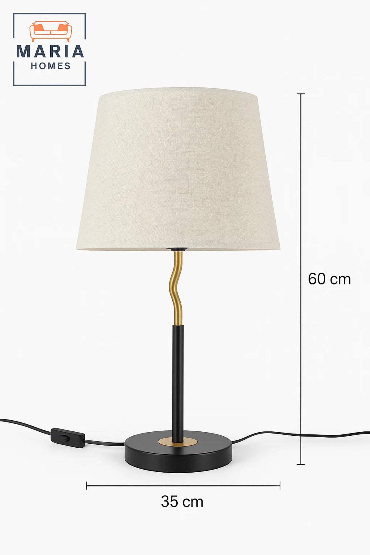 Black and Gold Table Lamp with Curved Neck