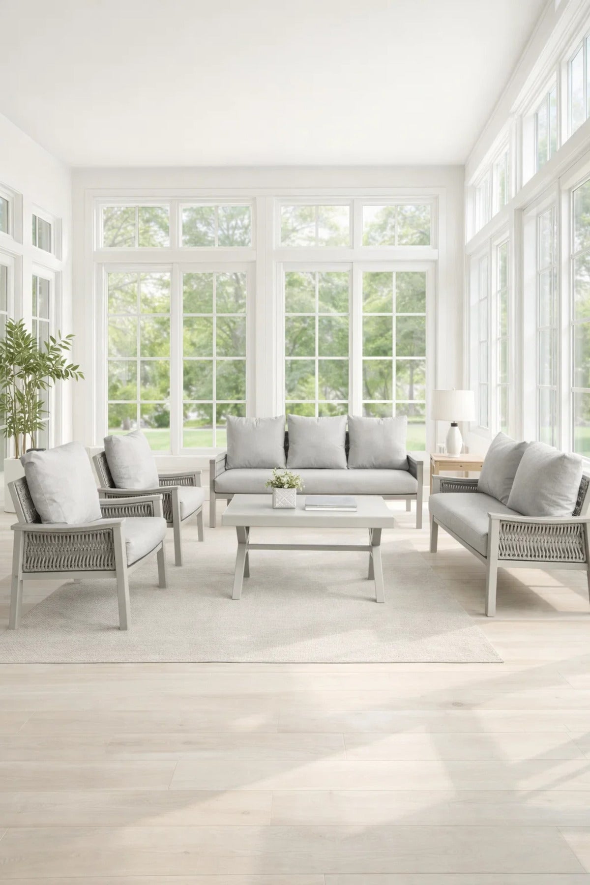 Modern 7-Piece Light Grey Sofa Set with Coffee Table √ê Contemporary Outdoor or Indoor Seating