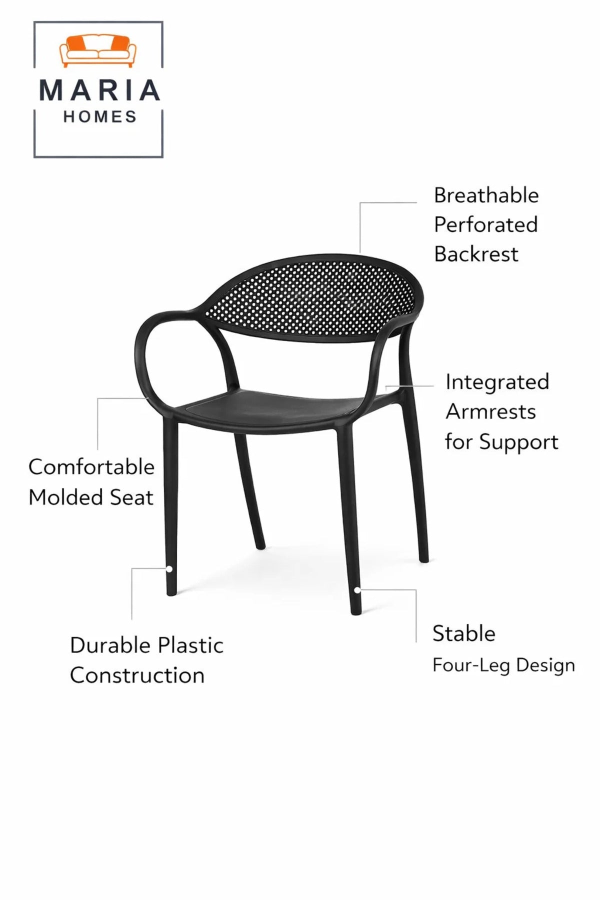Black Plastic Chair with Armrests Ð Modern Indoor & Outdoor Chair