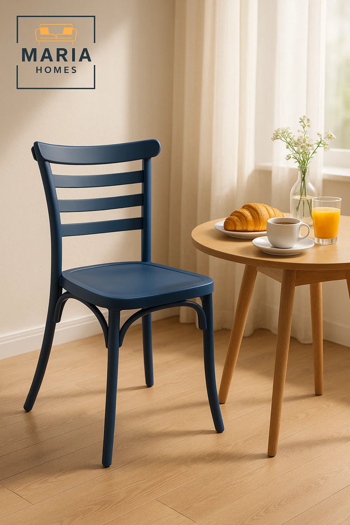 Blue Plastic Ladder Back Chair √ê Modern Stackable Armless Dining Chair for Indoor & Outdoor Use
