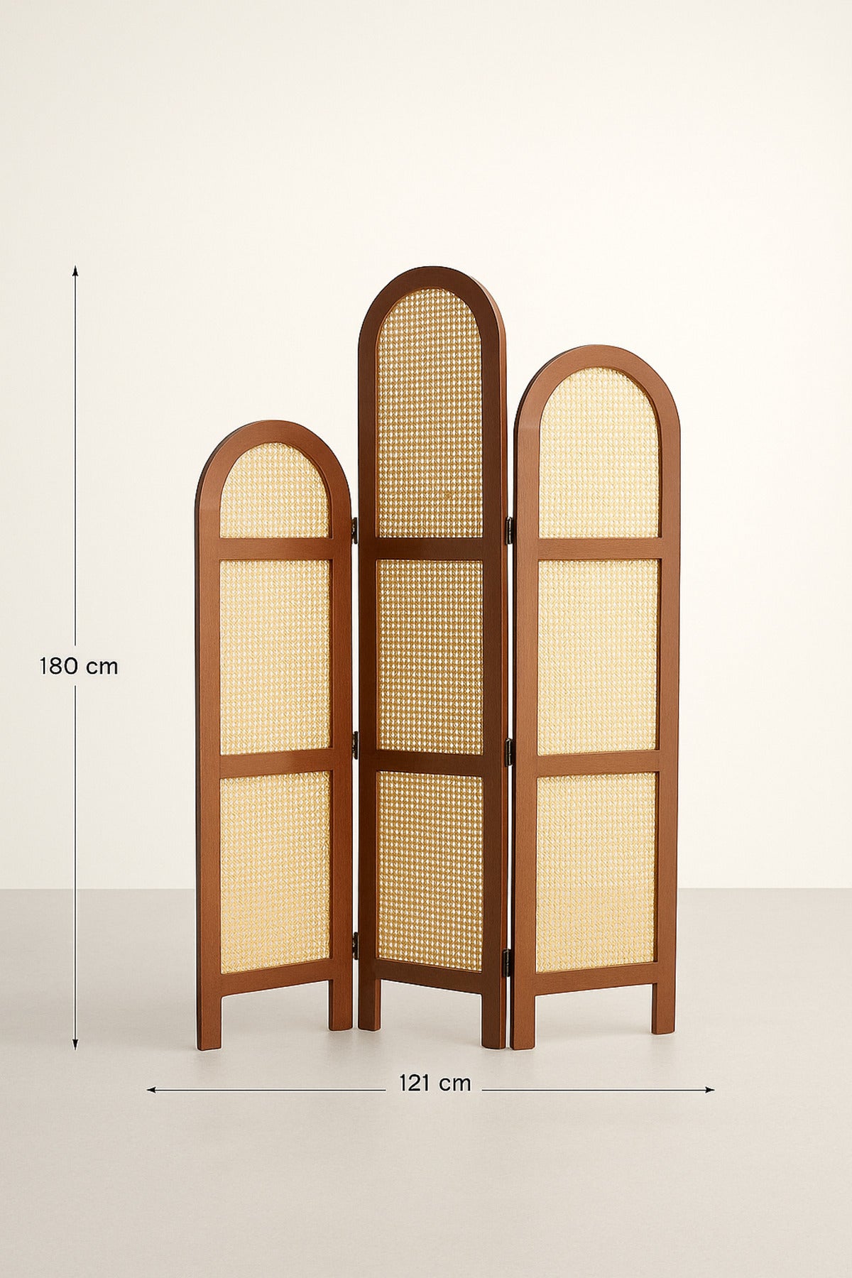 3-Panel Rattan Room Divider with Brown Frame Ð 121_180 cm Elegant Arched Privacy Screen