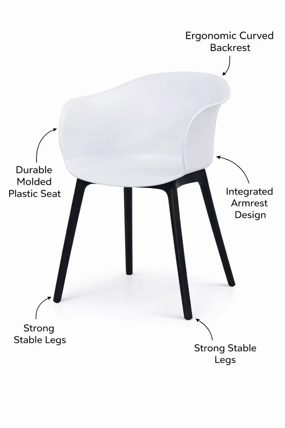 Modern White Plastic Armchair with Metal Legs