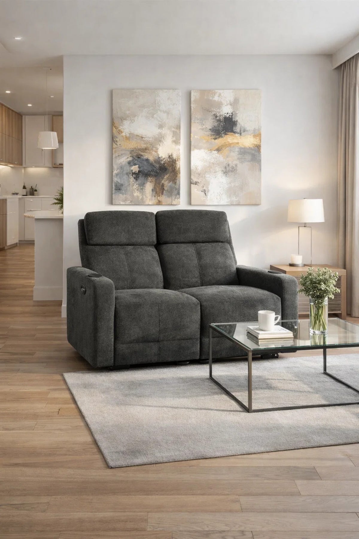Modern Grey Recliner Sofa Chair Ð Comfortable Dual Seater with Adjustable Backrest