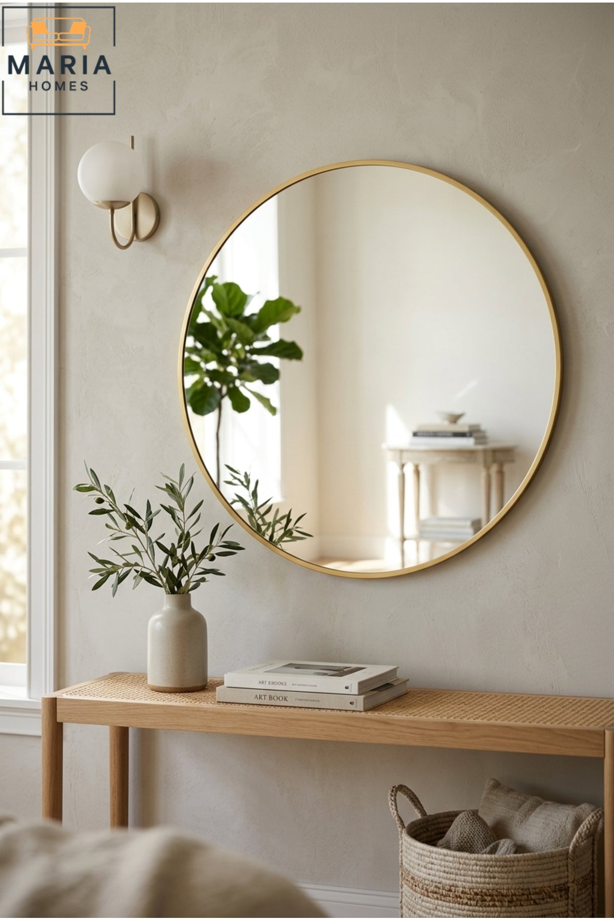 Round Wall Mirror with Gold Metal Frame √ê Modern Decorative Hanging Mirror for Living Room, Bedroom & Entryway