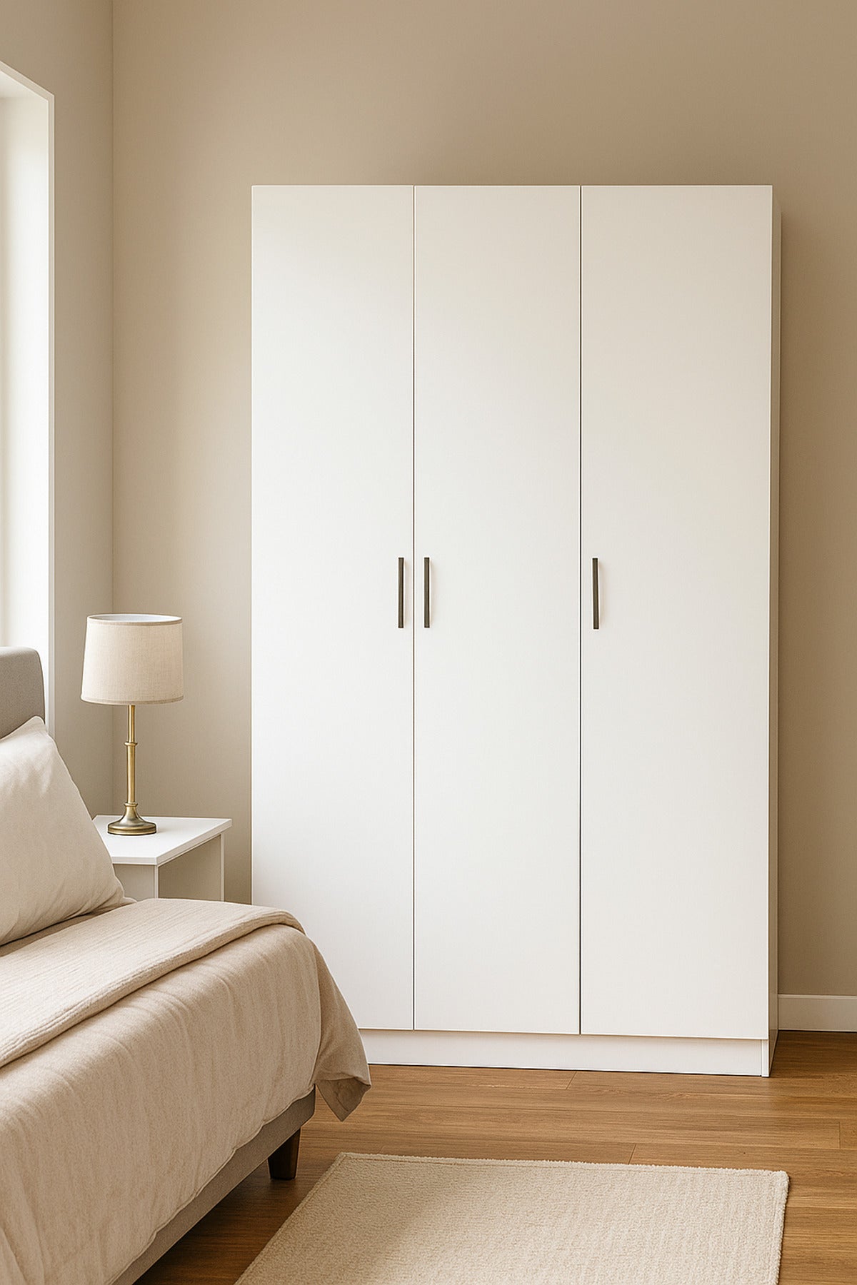 Modern 3-Door Wardrobe with Hanging Rail and Shelves Ð White 120_54_200 cm