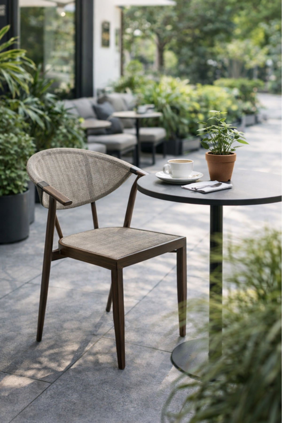 Beige and Coffee Modern Dining Chair with Mesh Back Armrests beige coffee Garden