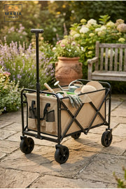 Foldable Utility Wagon with Pull Handle, Fabric Storage Basket and Four Wheels, Collapsible Shopping Cart for Camping, Picnics, Garden and Travel