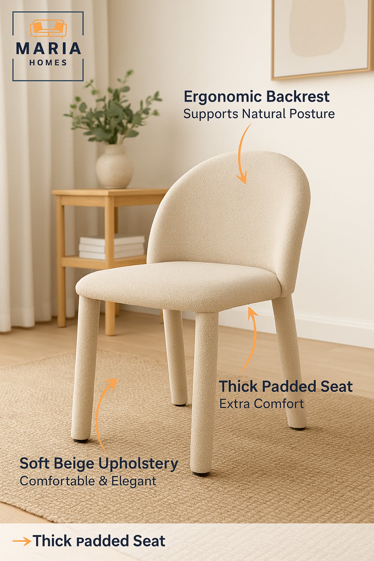 Beige Upholstered Dining Chair Ð Modern Fabric Seat with Full Padded Legs