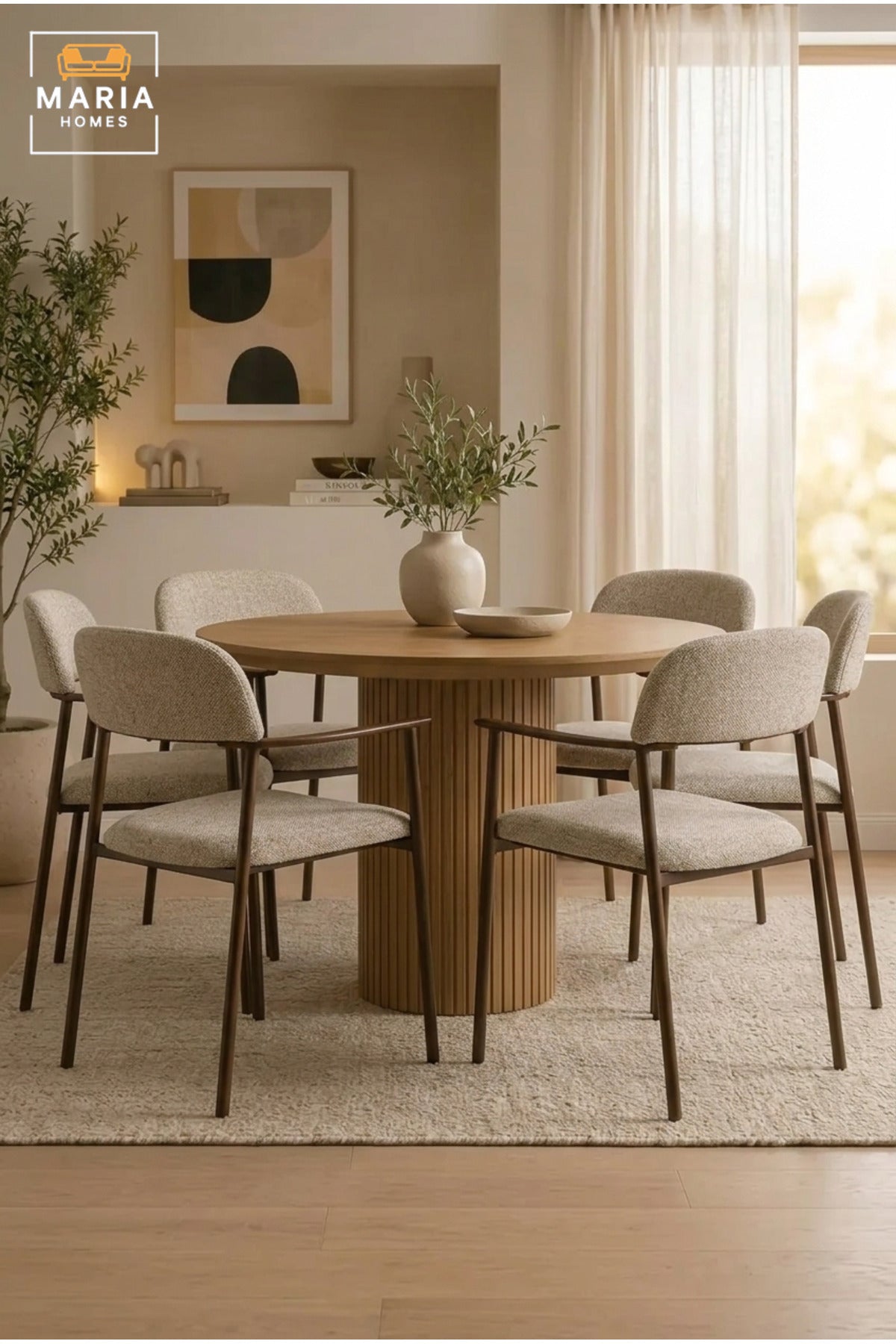 Modern Upholstered Dining Chair with Armrests, Solid Wood Frame, Fabric Seat & Backrest, Contemporary Dining Room Kitchen Chair
