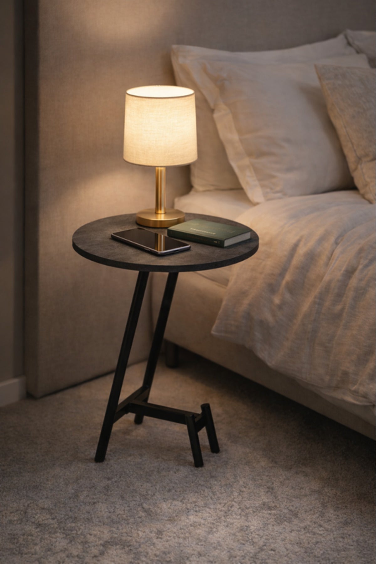 Modern D.Grey Side Table with Sleek Metal Base, 45x45x60 CM modern grey side