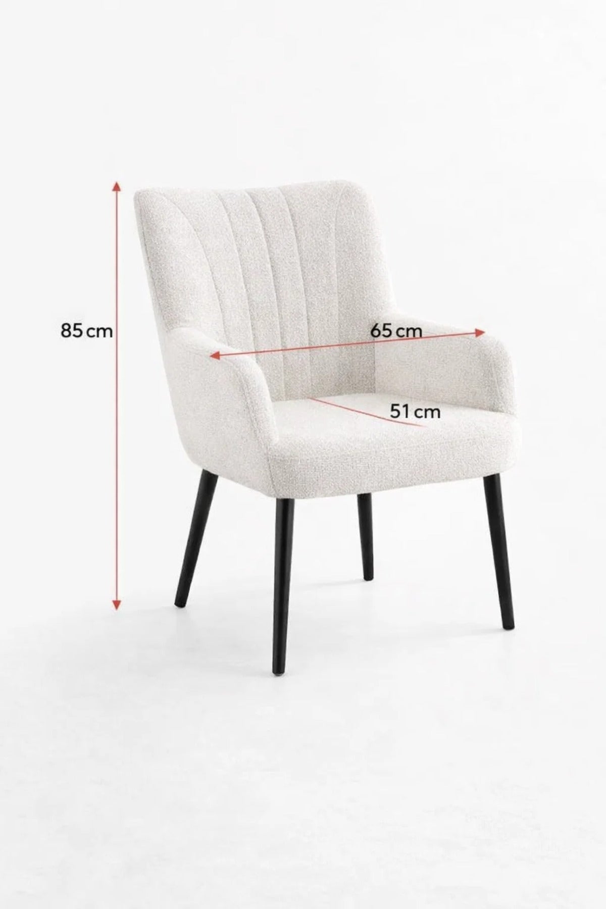 Modern White Boucle Dining Chair Soft Upholstered Armchair Black Legs for Kitchen and Dining Room