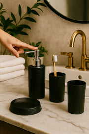 Textured Black Resin Bathroom Accessory Set Ð 4 set