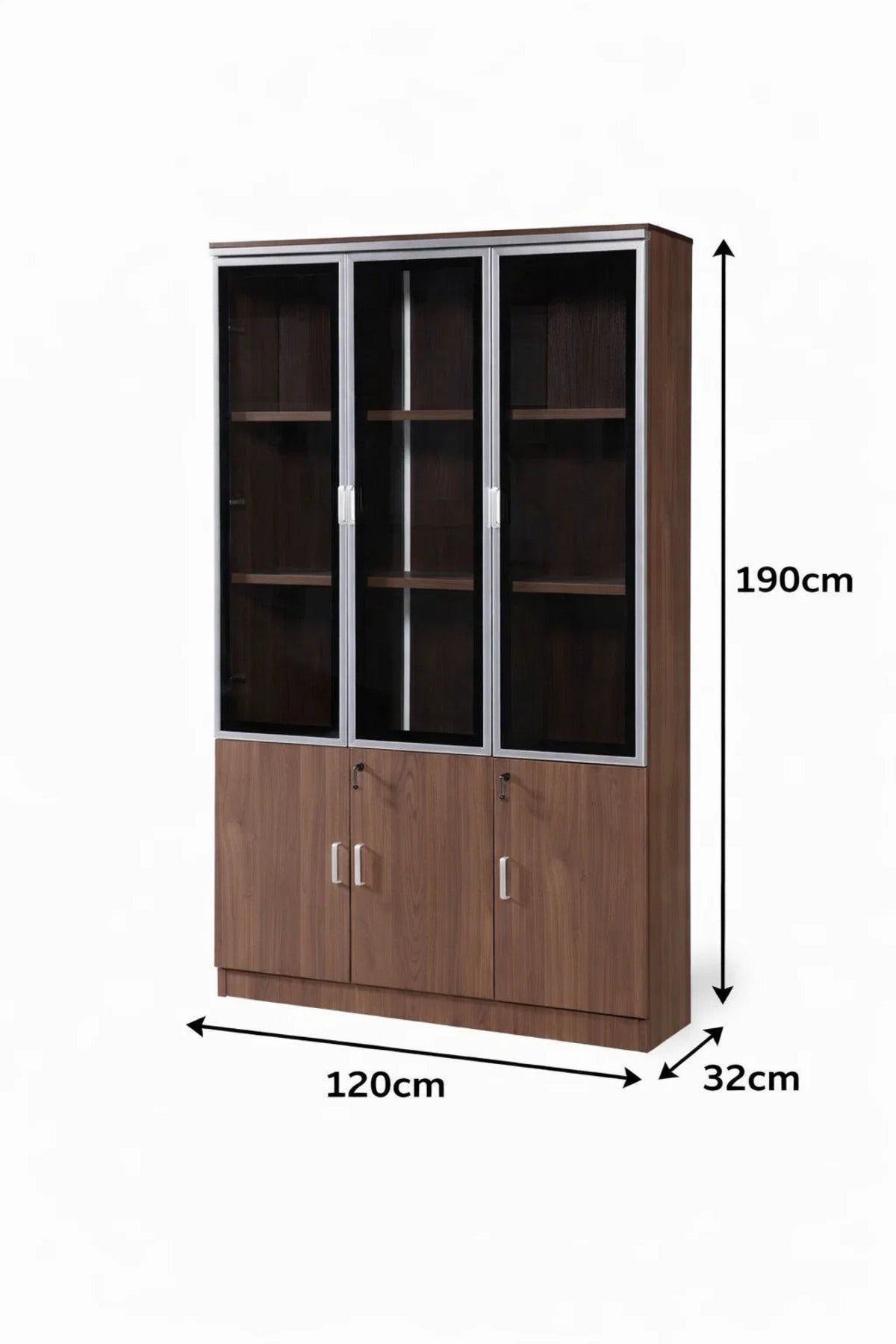 Modern Large Office Storage Cabinet 3 Glass Doors 3 Wood Doors Lockable File Organizer Light Brown