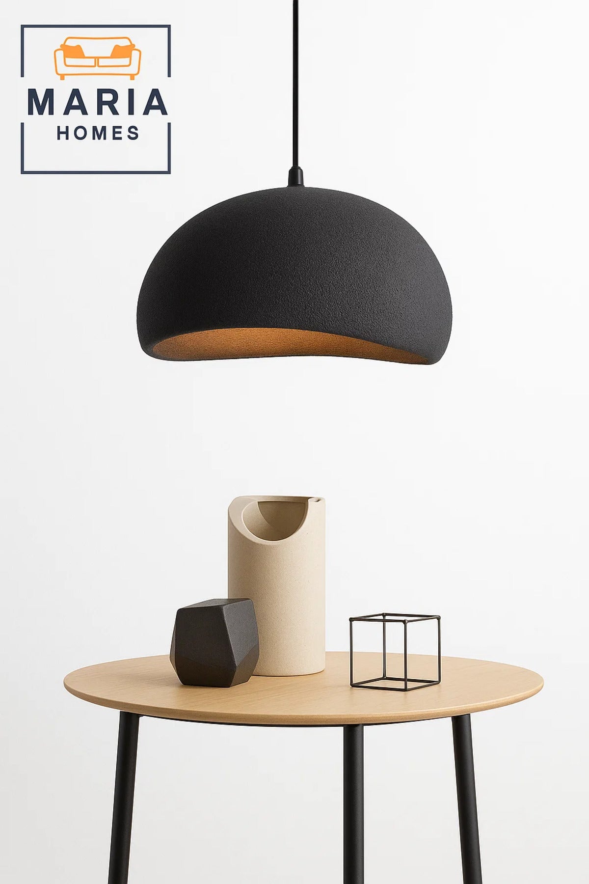 Curved Matte Black Dome Pendant Light