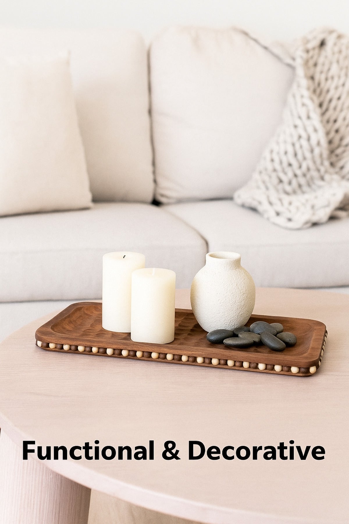Walnut Wooden Rectangular Decorative Tray with Stud Detailing Ð Modern Table Accent