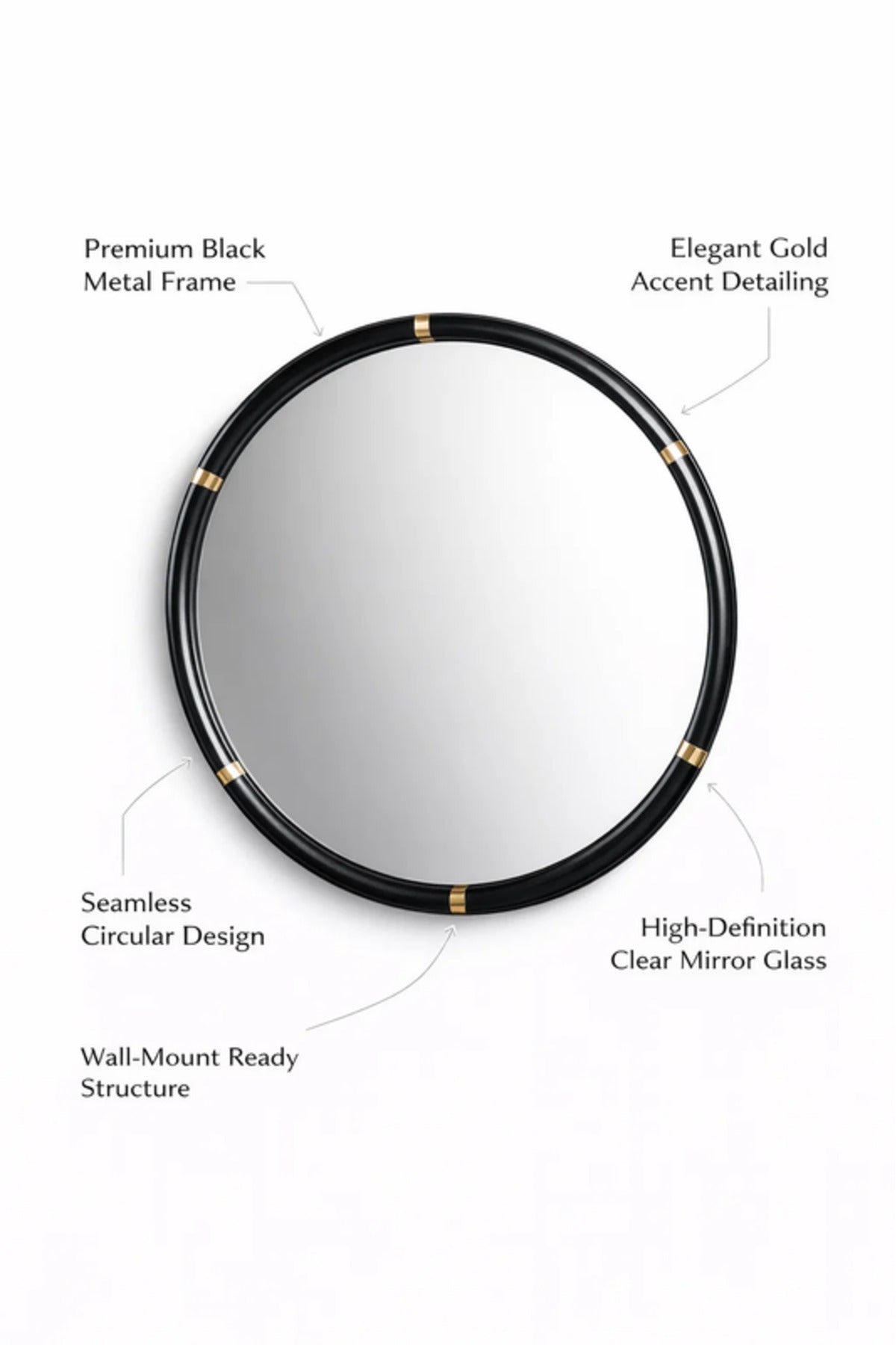 Modern Round Wall Mirror with Black Frame for Living Room & Bathroom