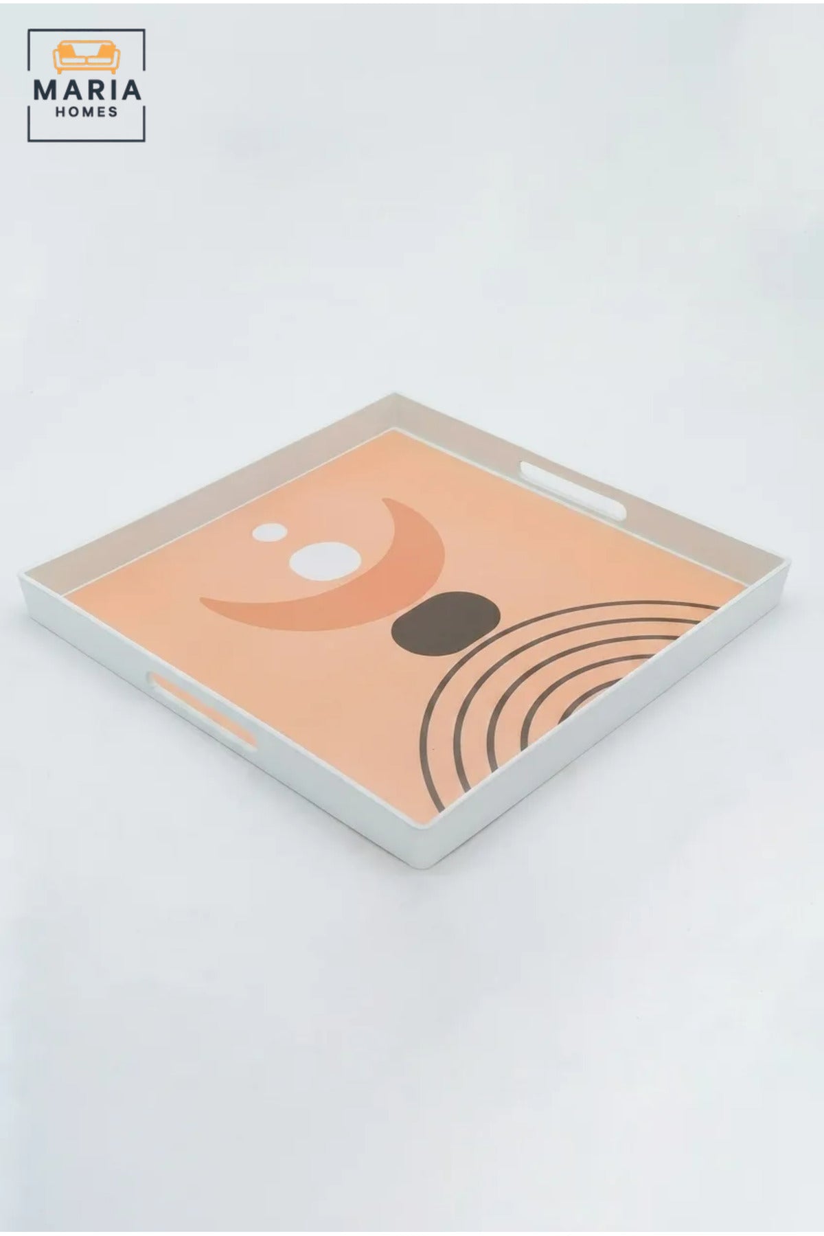 Square Serving Tray with Built-In Handles and Abstract Pattern, Multipurpose Food and Drinks Tray for Kitchen, Dining Room, Café and Hotel