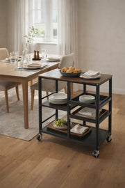 Brown Rolling Storage Shelf with Drawers 80_40_85 cm