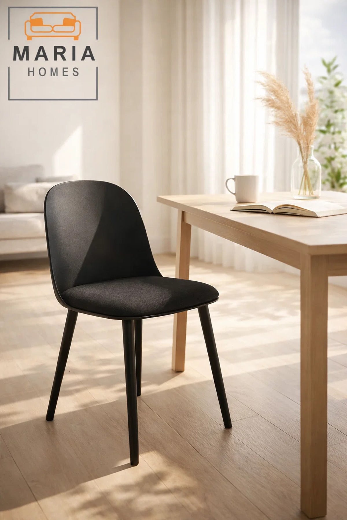 Black Dining Chair with Cushion Ð Modern Minimalist Side Chair