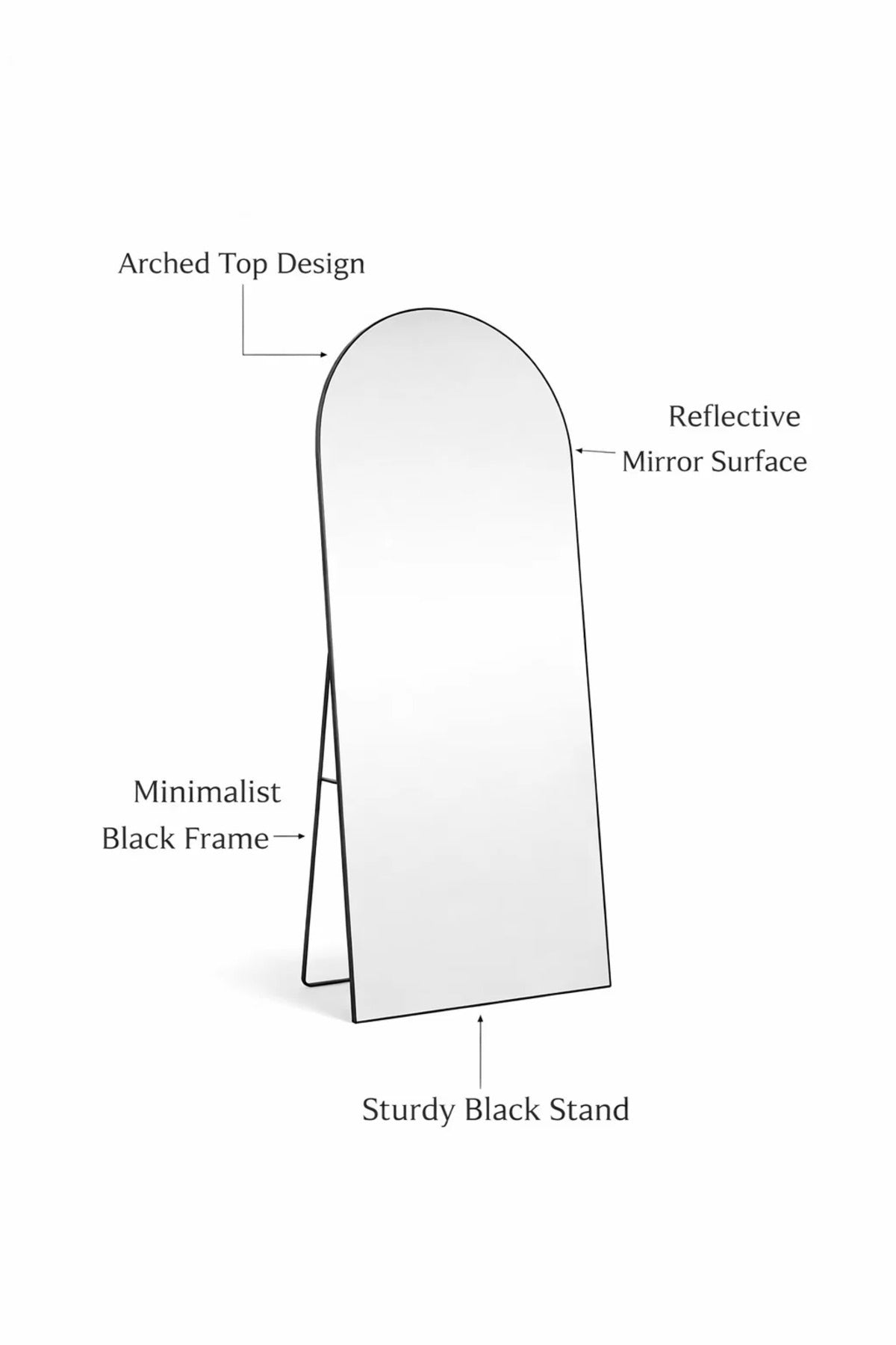 Black Arch Standing Floor Mirror 180x70cm Full Length Bedroom black arch standing
