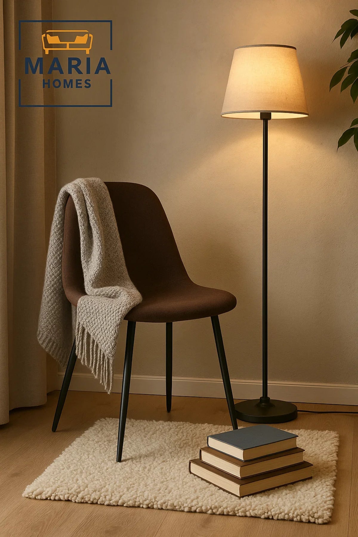 Modern Brown Fabric Dining Chair with Black Metal Legs