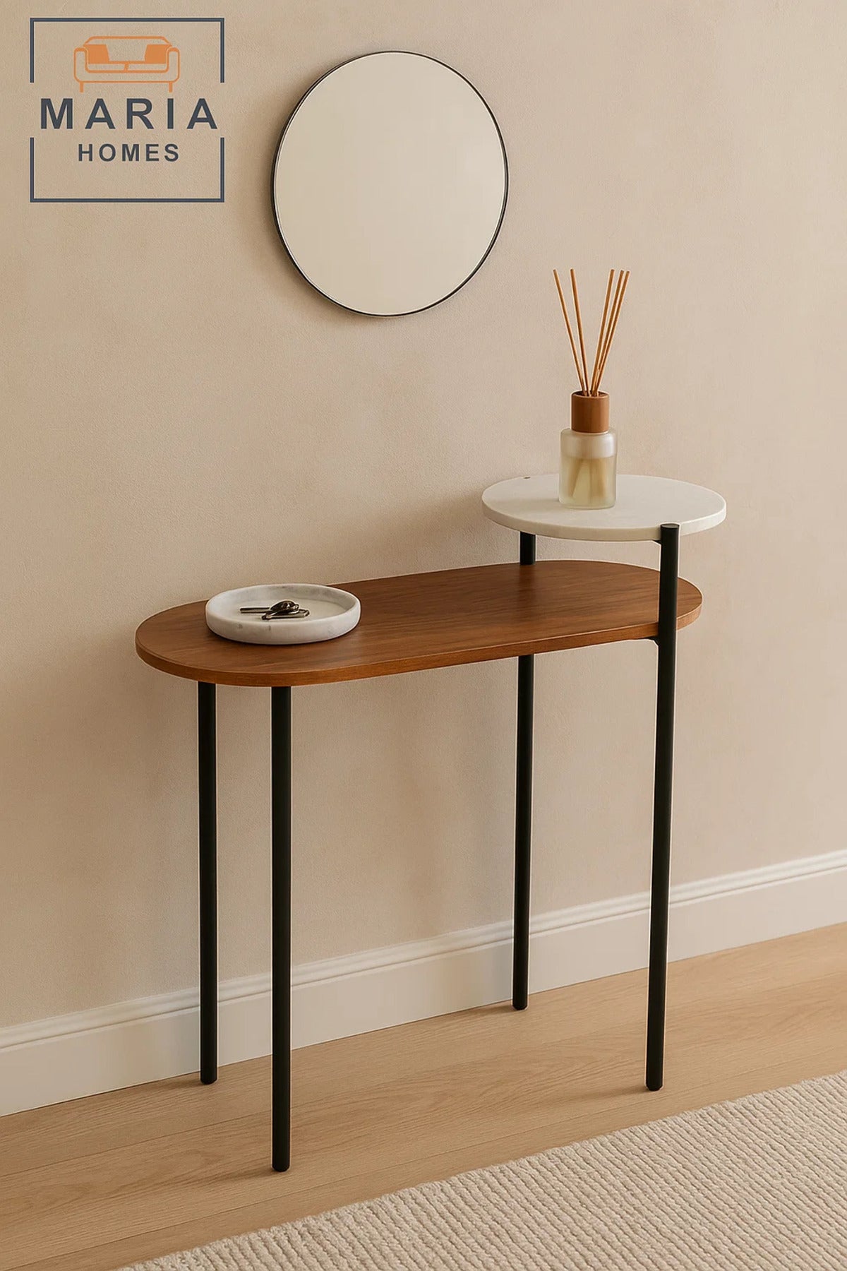 Two-Tier Side Table with Wood and White Marble Top Ð Stylish Contrast Design