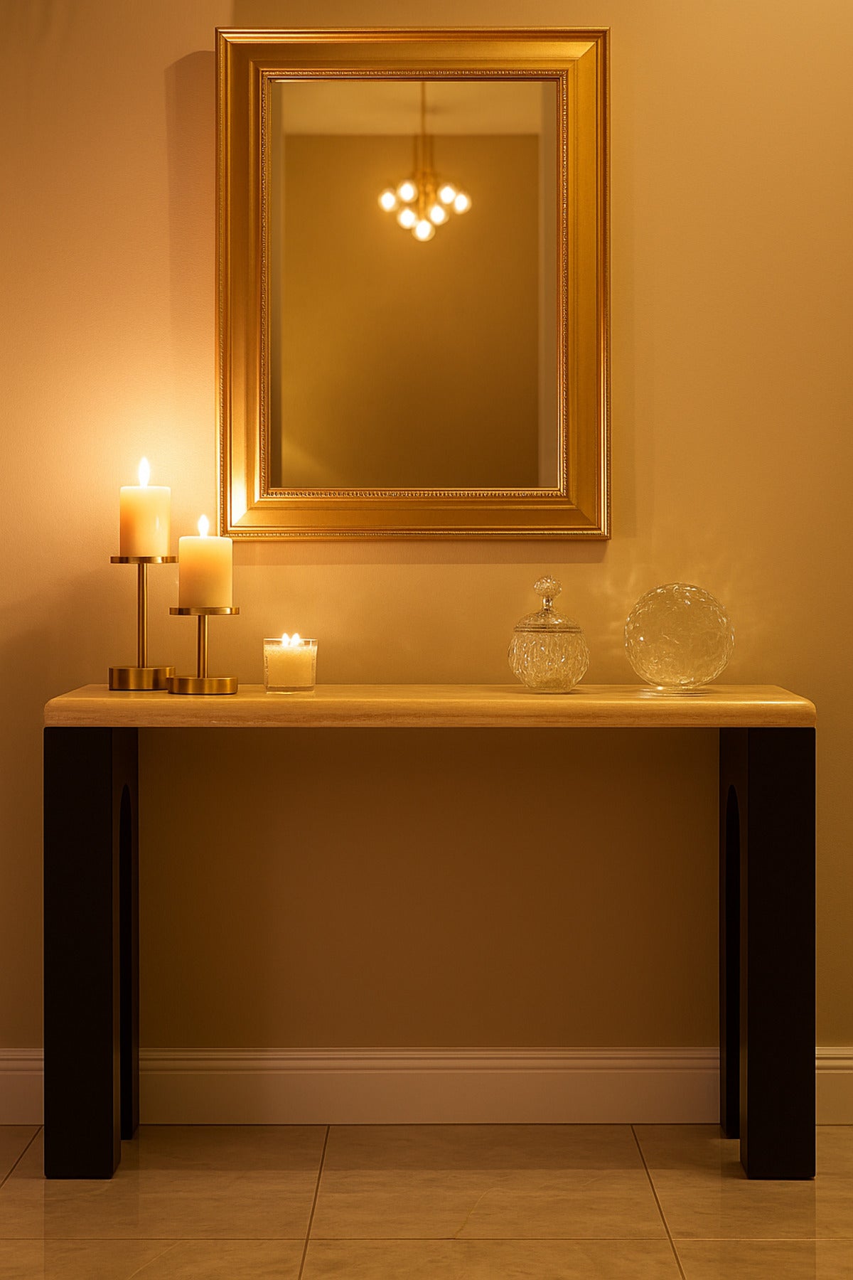 Modern Console Table with Beige Top Arched Legs Modern Entryway & Living Room Furniture 140_40_80cm