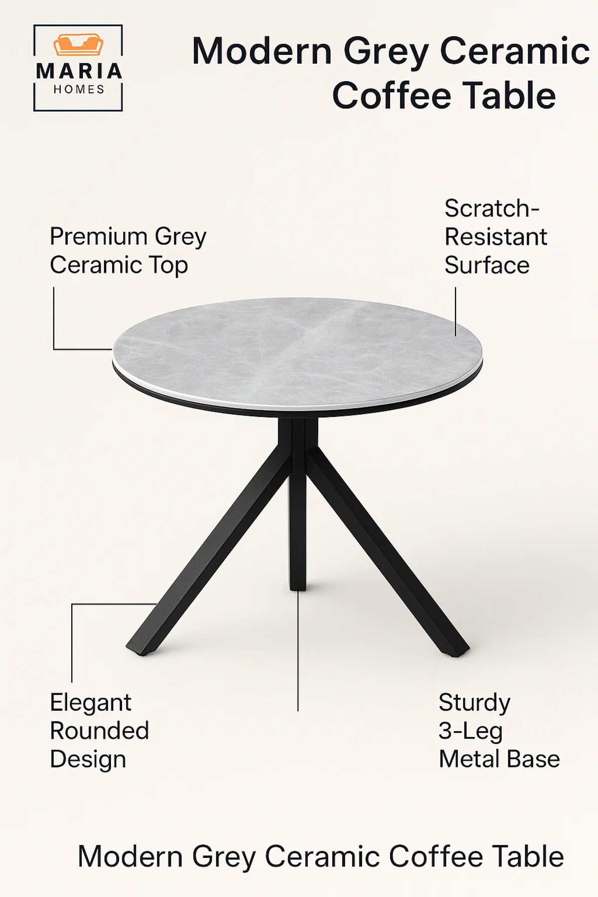 Round Grey Marble Dining Table √ê Modern Caf≈Ω, Restaurant, Office & Home Metal Furniture 70_70_60 cm