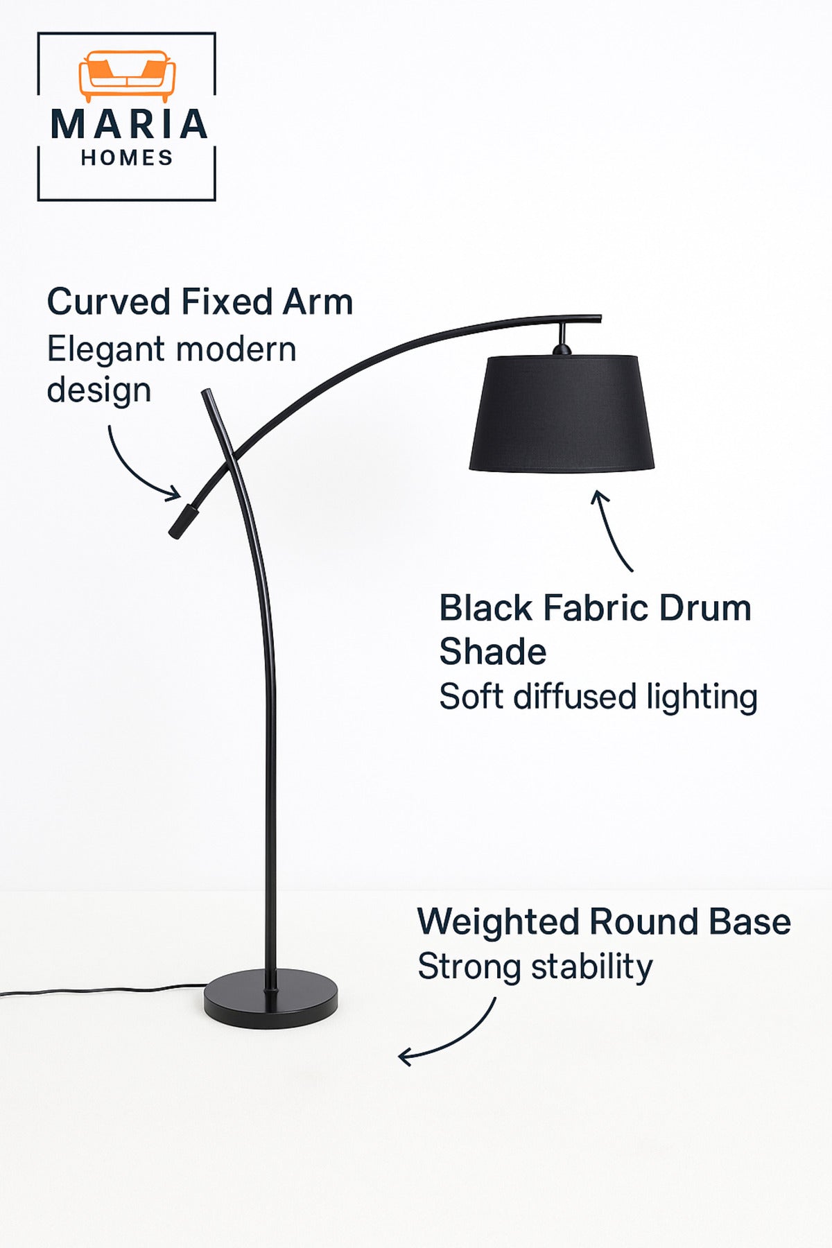 Modern Black Floor Lamp with Black Fabric Shade Ð Stylish Home Lighting