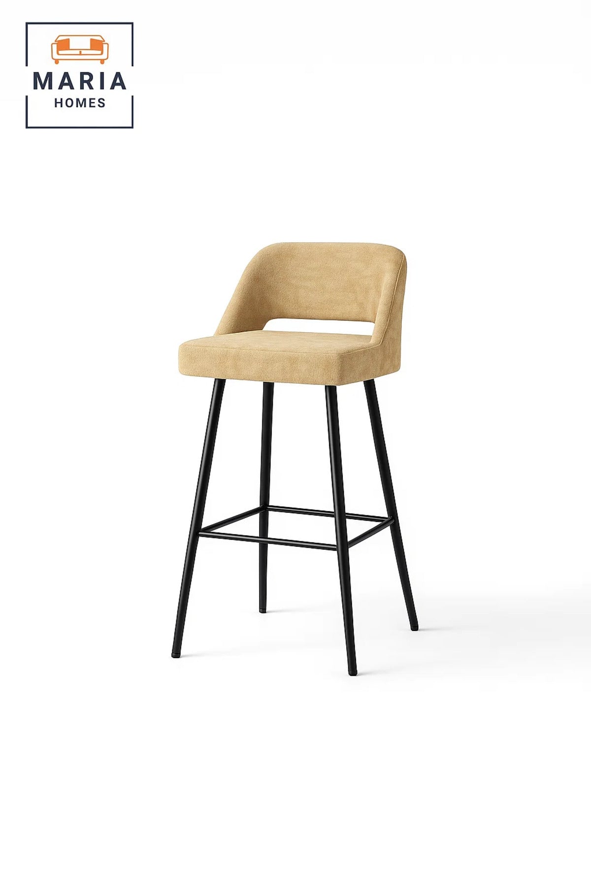 Modern Upholstered Bar Chair Yellow High Stool with Metal Legs