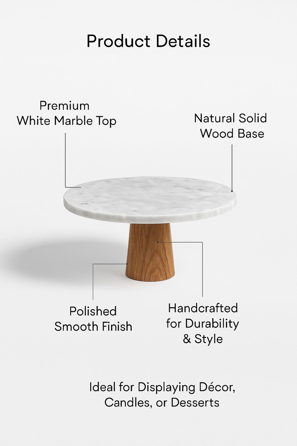 White Marble Decorative Stand Ð Round Display Pedestal with Wooden Base