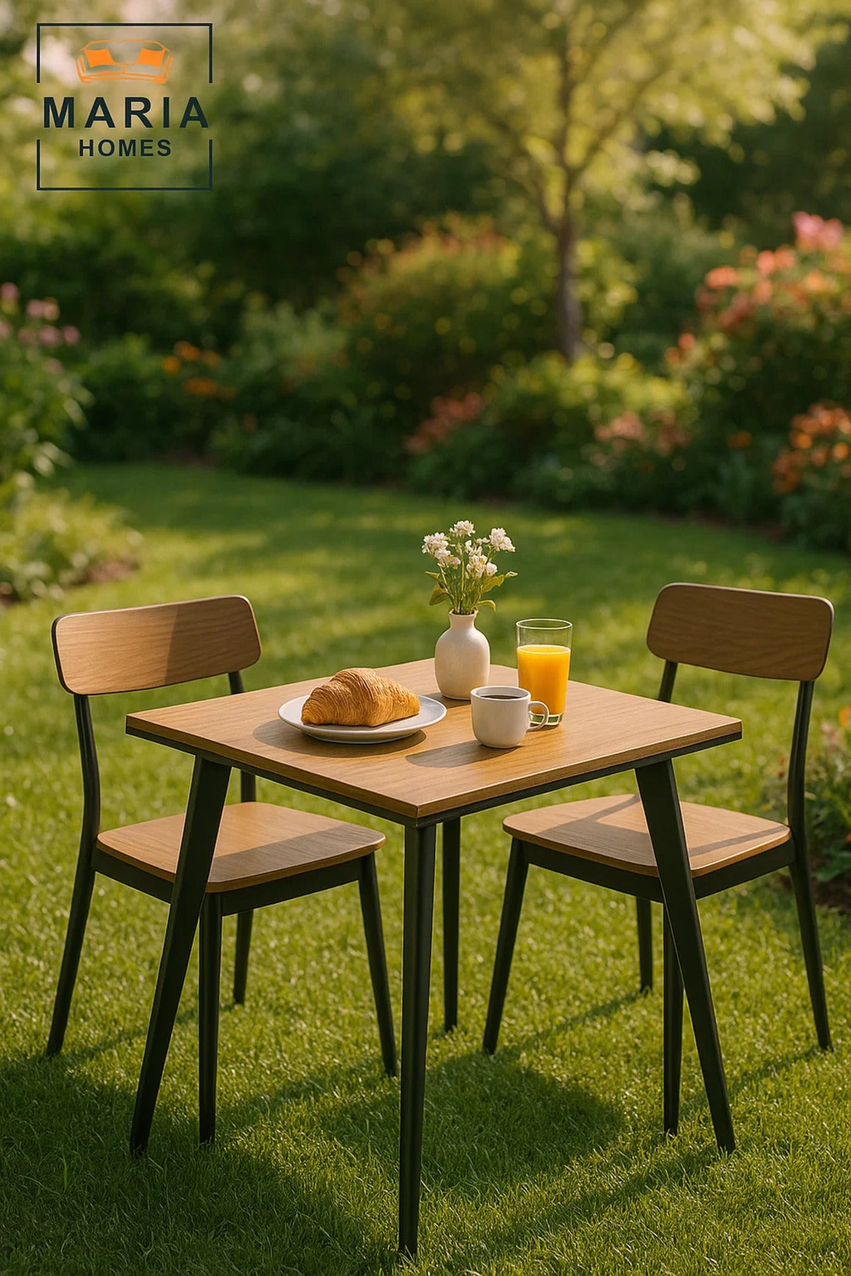 Modern Wooden Square Dining Table | Black Metal Legs | 75cm Indoor Outdoor Furniture