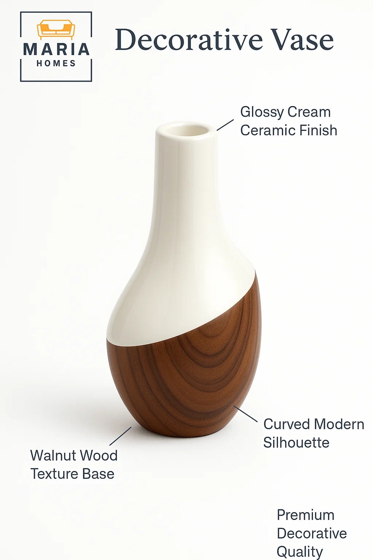 Modern Decorative Vase √ê Ceramic Flower Vase √ê Wood-Effect Home Decor Accessory