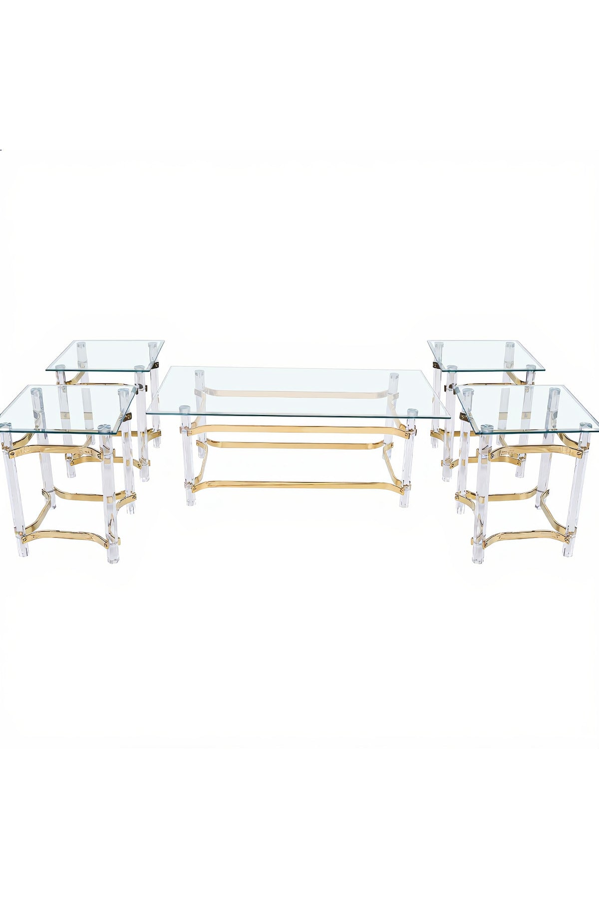 Luxury 5 Piece Acrylic Glass Table Set Gold Metal Frame Modern Living Room Furniture Set