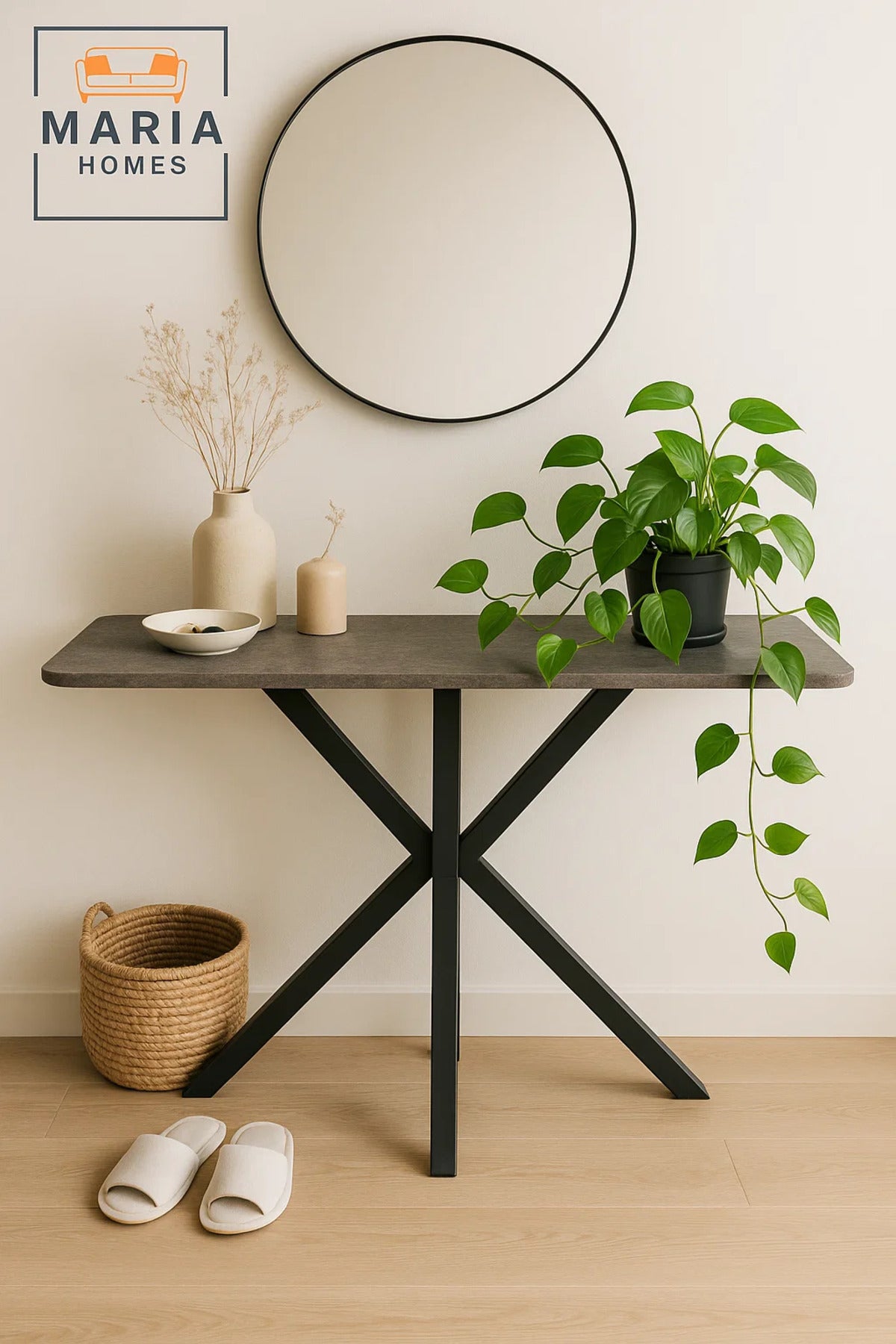 Grey Console Table 120x40x77cm with Black Cross Legs Ð Modern Hallway & Entryway Accent Table