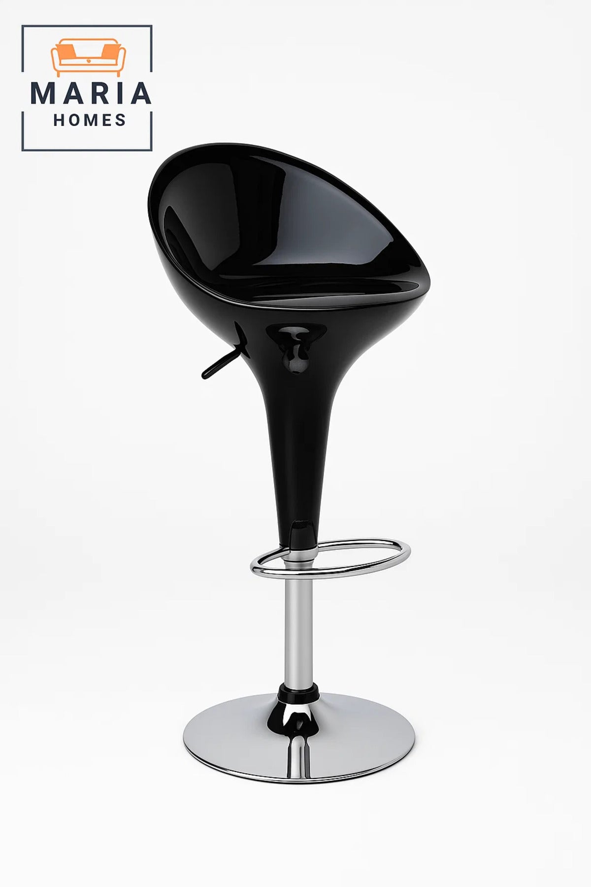 Black Bar Stool with Chrome Base and Footrest Adjustable Height