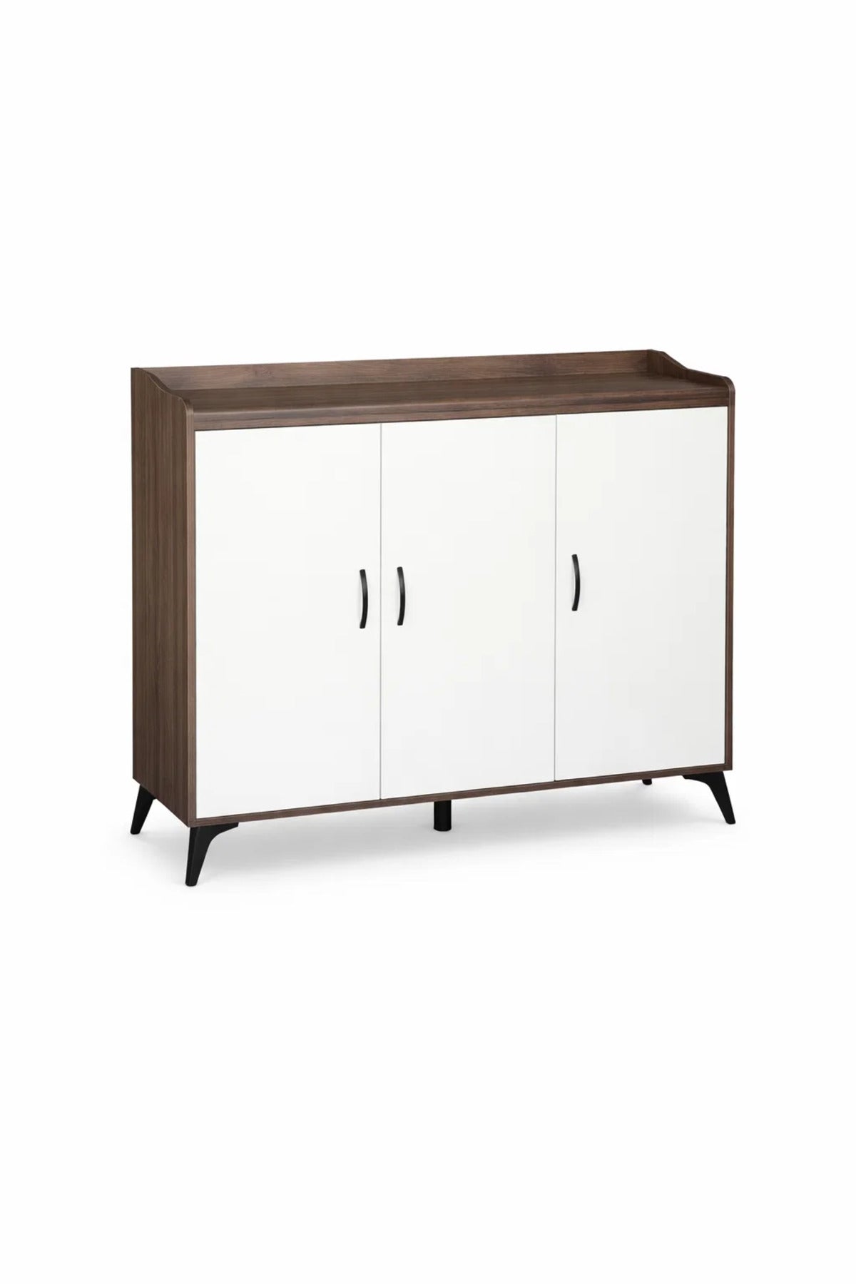 Modern Brown and White Shoe Cabinet Three Door Storage Organizer for Entryway Hallway 120x35x95cm